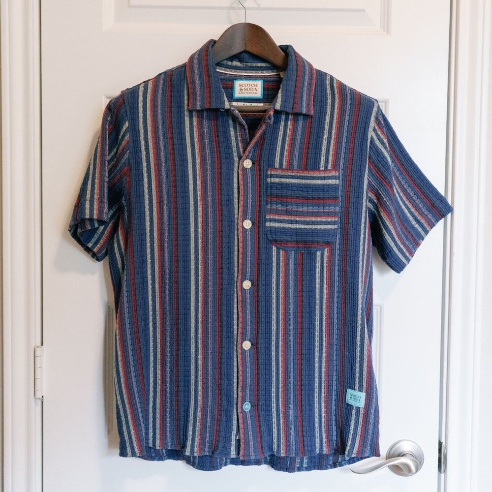 Scotch & Soda - Camp Collar Knit Short Sleeve Button Down - Medium